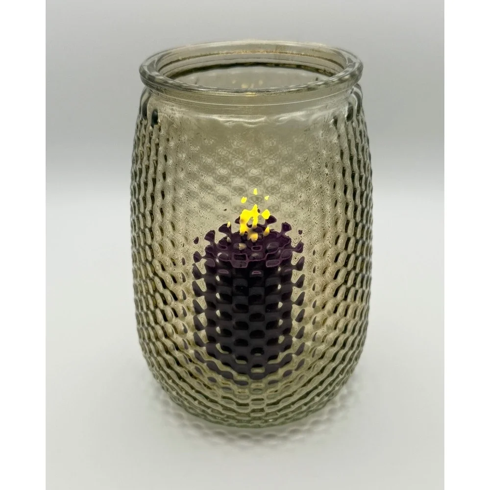Smoky Grey Hobnail‎ Glass Hurricane Candle Holder Textured Honeycomb Vase